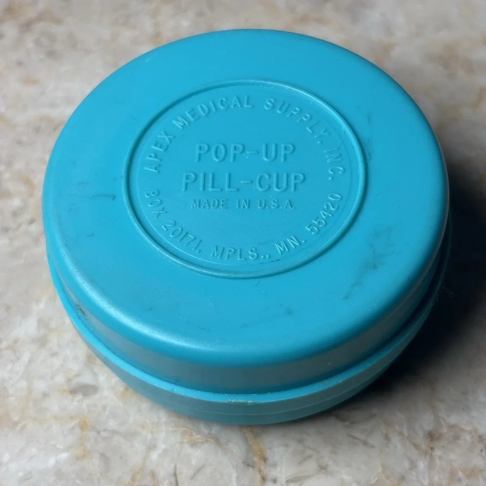 Vintage Blue Collapsible Cup Pop Up Pill Cup Apex‎ Medical Supply USA Retro